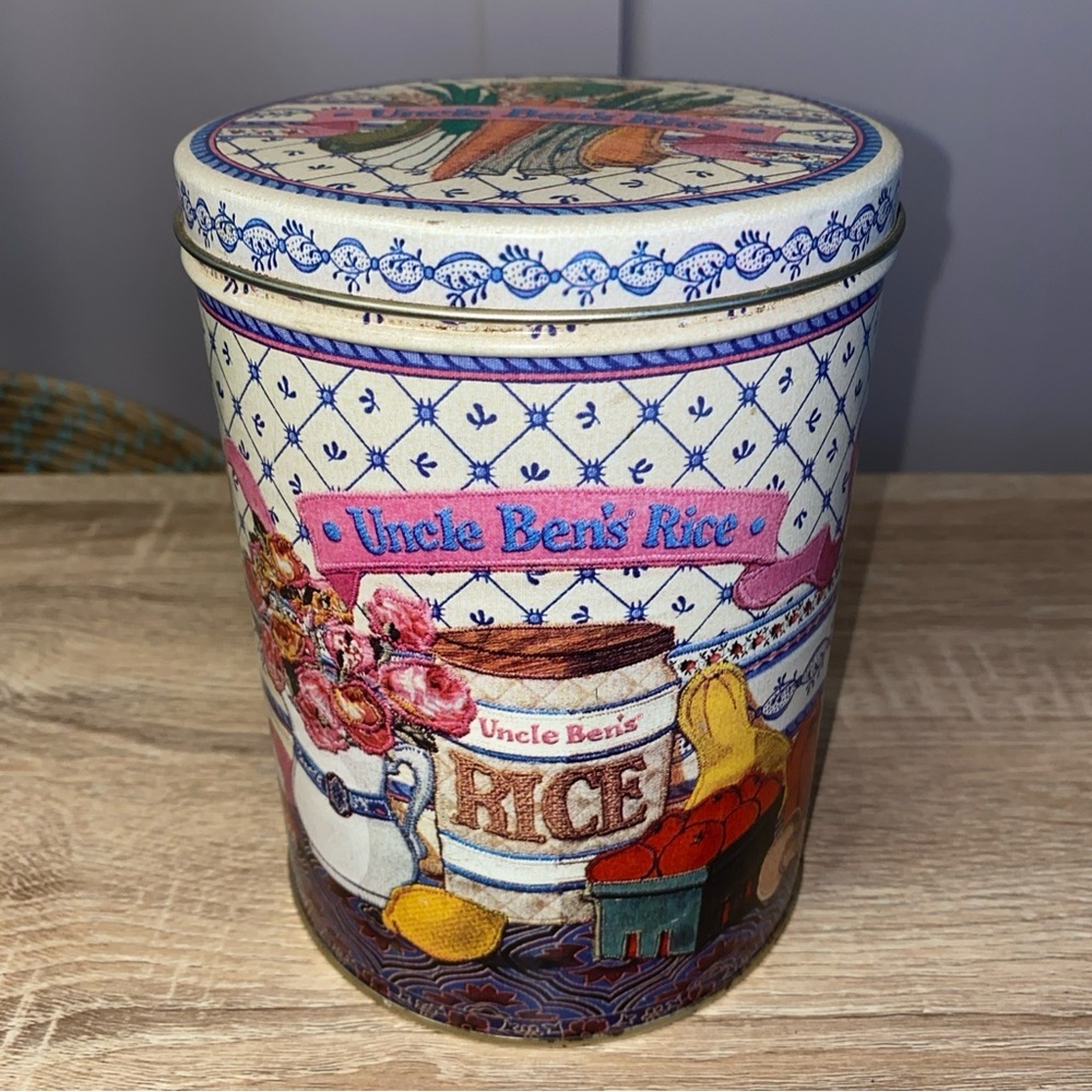 Vintage 1987 Uncle Ben’s Rice Tin Canister Kitchen Decor 7.25” Farmhouse Cottage
